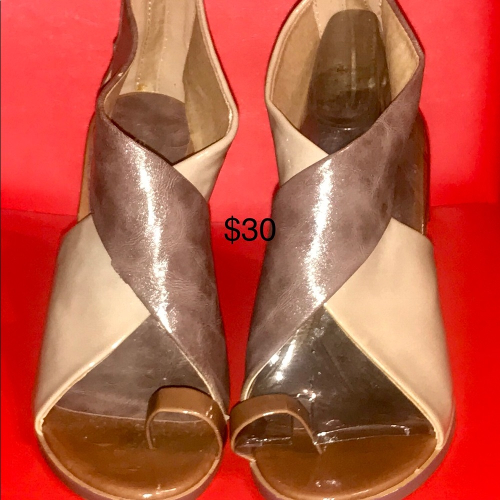 Patent leather & leather sandal toe heels  NEW